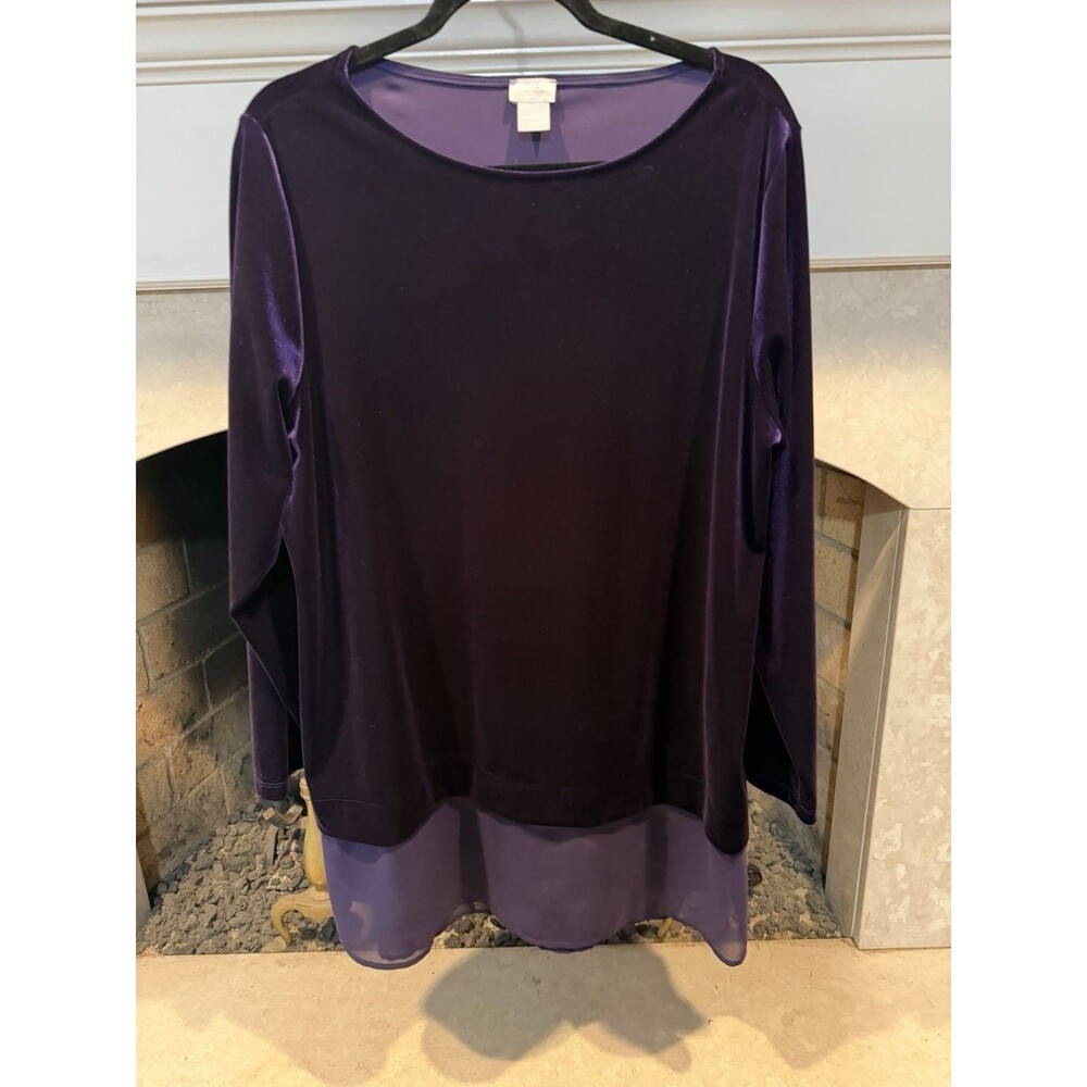 Chico’s Travelers Chiffinhem Velvet Purple Tunic Size XL